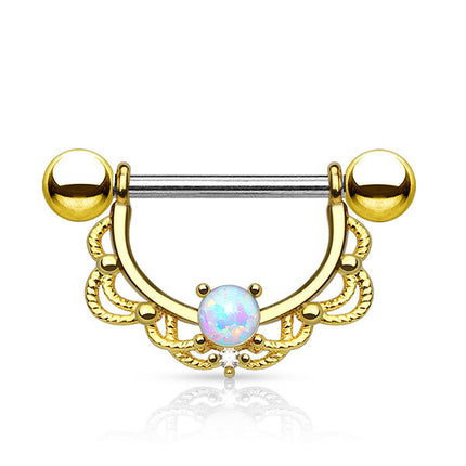 Prongset Opal Filigree Nipple Barbell