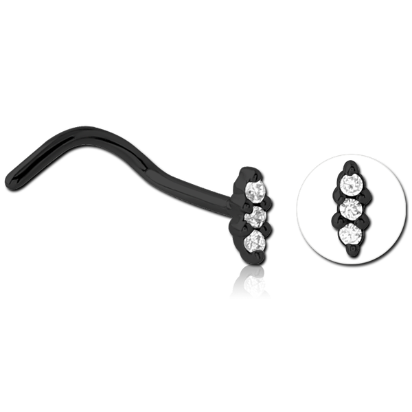 Elstern Triple Jewelled Ellipse Nose Stud. In Gold, Rose Gold, Silver & Black