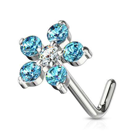 Jewelled Flower Dog Leg Nose Stud