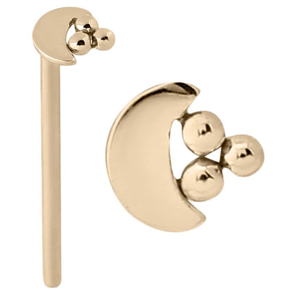 14k Gold Straight Micro Beaded Moon Nose Stud