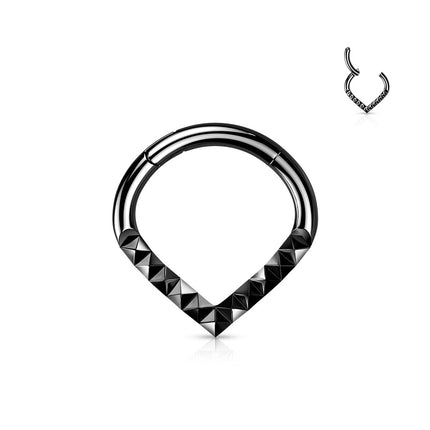 Hinged Segment Hoop Ring With Pyramid Cut Chevron