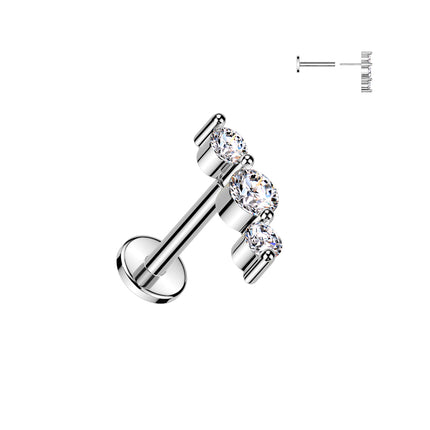 Elstern Surgical Steel Threadless Push In Labret with Triple Clear Crystal Top