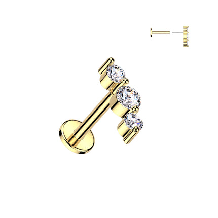 Elstern Surgical Steel Threadless Push In Labret with Triple Clear Crystal Top