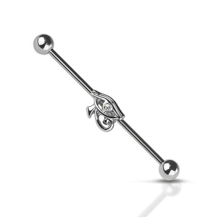 Horus eye with gem 316l surgical steel industrial barbell