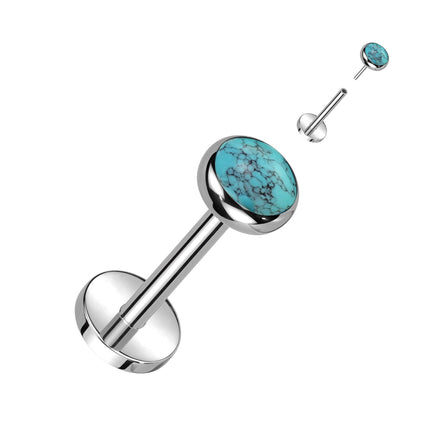 Threadless Titanium Labret With Bezel Set Natural Stone Top