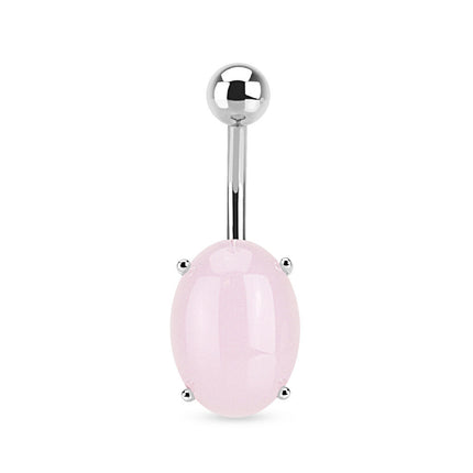 Surgical Stainless Steel Navel Pink Oval Stone