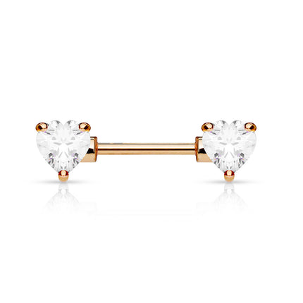Rose Gold Plated Double Heart Jewelled Nipple Barbell