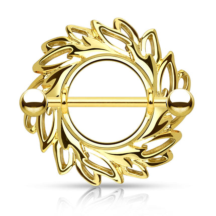 Nipple Shield Ring Leaves Tribal Pattern