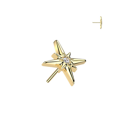 Titanium Threadless Push in Top Clear Crystal Centred Starburst