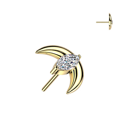 Titanium Threadless Push In Crescent Moon Marquise Centre Top