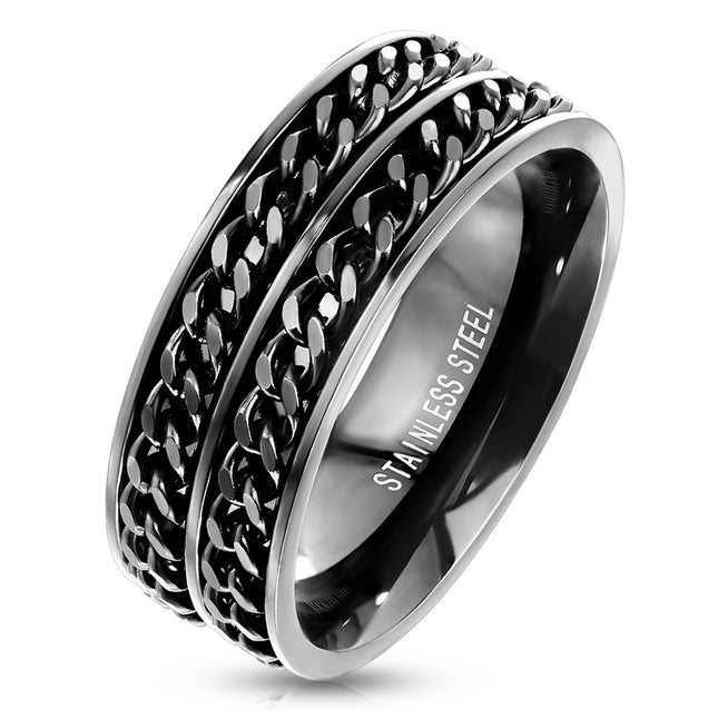 Elstern Black Double Chain Stainless Steel Spinner Ring