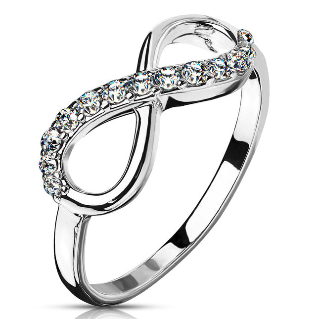 Infinite Pave Gemmed Ring. Brass with Rodium Plated