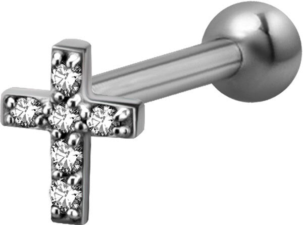 Elstern Bright Gold & Silver Decorative Jewelled Cross Micro Barbell