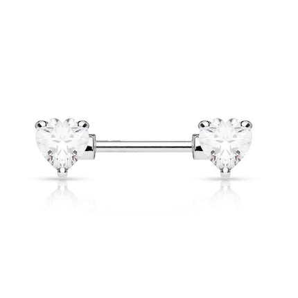 Surgical Stainless Steel Clear Jewelled Heart Nipple Bar