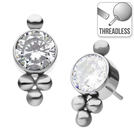 Invictus Threadless Titanium Tri Bead Jewelled Cluster