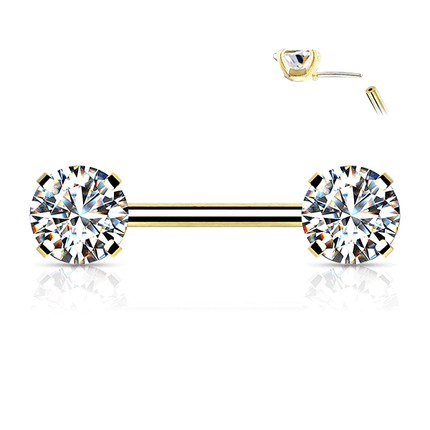 Threadless Round Gem Prong Set Plated Decorative Nipple Bar