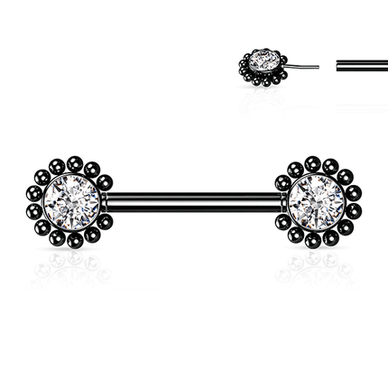 Threadless Beaded Edge Jewelled Cluster Plated Decorative Nipple Barbell