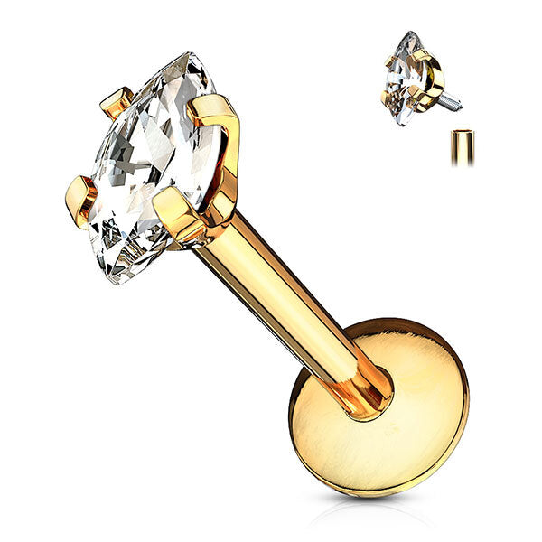 Internally Threaded Surgical Steel Jewelled Marquise Labret