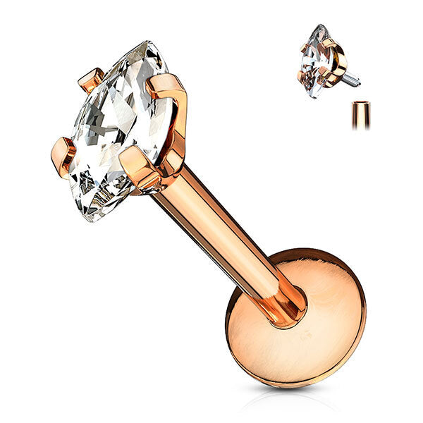 Internally Threaded Surgical Steel Jewelled Marquise Labret