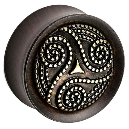 Ebony Wood Plug with Brass Dotted Swirl
