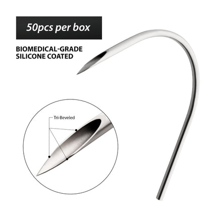 Invictus Tri-Beveled Ultra-Sharp Tips Biomedical-Grade Silicone Coated Piercing Curved Needles (50 needles per box)