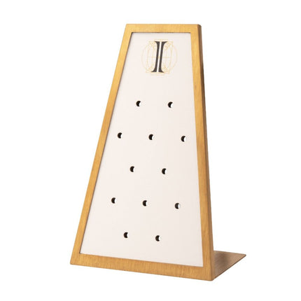 Invictus Satin Brass Frame on White Leatherette with 12-BJ Clip Hole Empty Display for 14Kt Gold Jewelry