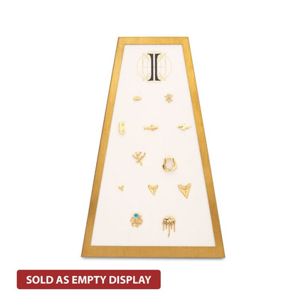 Invictus Satin Brass Frame on White Leatherette with 12-Pin Hole Empty Display for 14Kt Gold Threadless Tops
