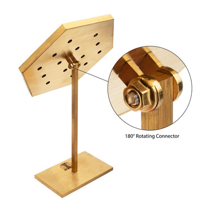 Invictus Satin Brass Hexagonal Frame on White Leatherette with 14-BJ Clip Hole Empty Display Stand for 14Kt Gold Jewelry