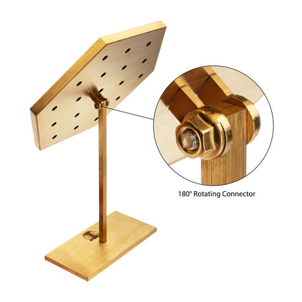 Invictus Satin Brass Hexagonal Frame on White Leatherette with 19-BJ Clip Hole Empty Display Stand for 14Kt Gold Jewelry