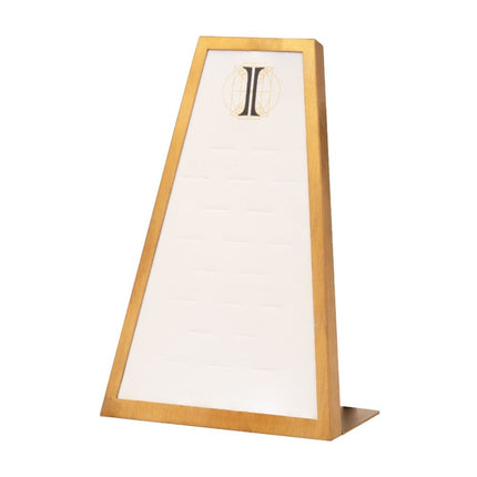 Invictus Satin Brass Frame on White Leatherette with 20-H Hole Empty Display for 14Kt Gold Side Facing Hinged Segment Clickers
