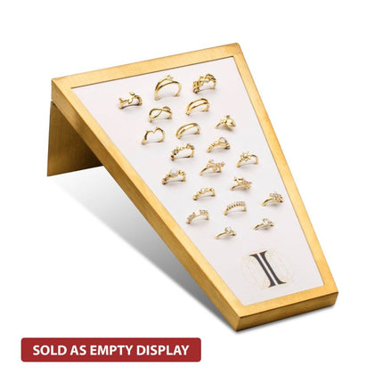 Invictus Satin Brass Frame on White Leatherette with 20-H Hole Empty Display for 14Kt Gold Side Facing Hinged Segment Clickers