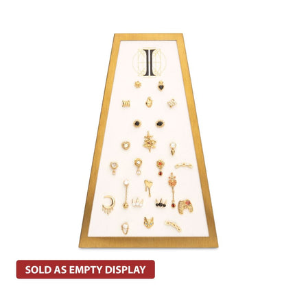 Invictus Satin Brass Frame on White Leatherette with 24-Pin Hole Empty Display for 14Kt Gold Threadless Tops