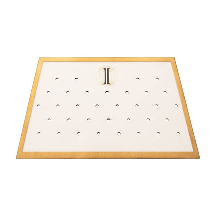 Invictus Satin Brass Frame on White Leatherette with 34-BJ Clip Hole Empty Display for 14Kt Gold Jewelry