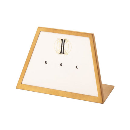 Invictus Satin Brass Frame on White Leatherette with 3-BJ Clip Hole Empty Display for 14Kt Gold Jewelry