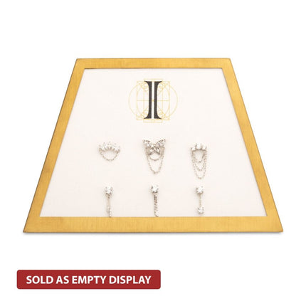 Invictus Satin Brass Frame on White Leatherette with 6-Pin Hole Empty Display for 14Kt Gold Threadless Tops