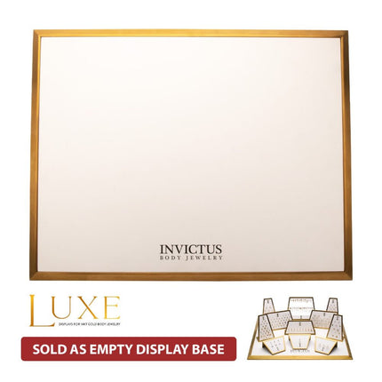 Invictus Satin Brass Frame on White Leatherette with Empty Display Base