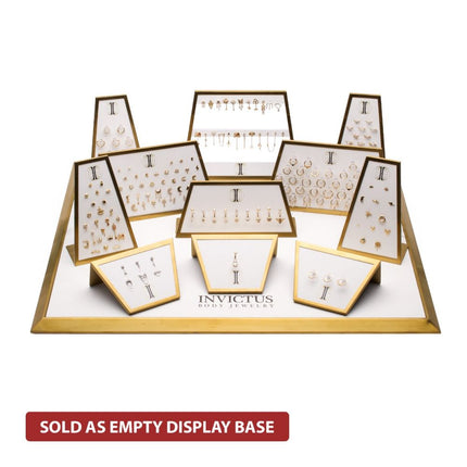 Invictus Satin Brass Frame on White Leatherette with Empty Display Base