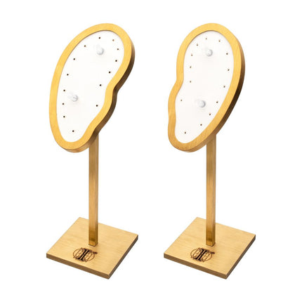 Invictus Satin Brass Frame on White Leatherette with 2-BJ Clip & 14-Pin Hole, Left & Right Empty Ear Display Stands