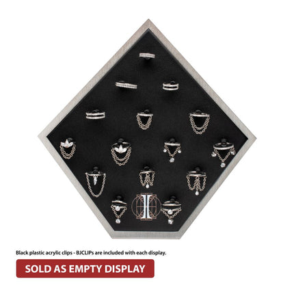 Invictus Brushed Titanium Prism Frame on Black Leatherette with 15-BJ Clip Hole Empty Display Stand for Titanium Jewelry