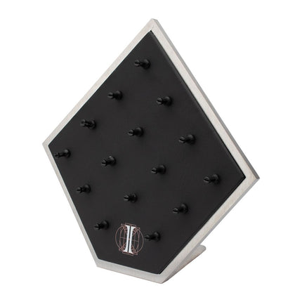 Invictus Brushed Titanium Prism Frame on Black Leatherette with 15-BJ Clip Hole Empty Display Stand for Titanium Jewelry