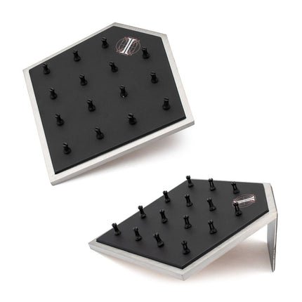 Invictus Brushed Titanium Prism Frame on Black Leatherette with 15-BJ Clip Hole Empty Display Stand for Titanium Jewelry