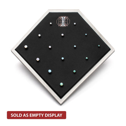 Invictus Brushed Titanium Prism Frame on Black Leatherette with 14-Pin Hole Empty Display Stand for Titanium Threadless Threaded Tops