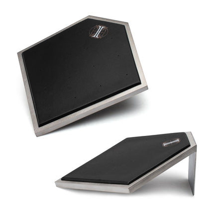 Invictus Brushed Titanium Prism Frame on Black Leatherette with 14-Pin Hole Empty Display Stand for Titanium Threadless Threaded Tops