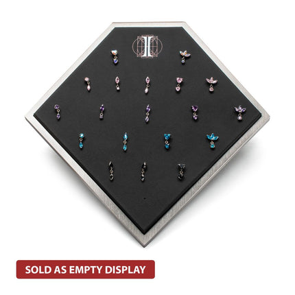 Invictus Brushed Titanium Prism Frame on Black Leatherette with 20-Pin Hole Empty Display Stand for Titanium Threadless Threaded Tops