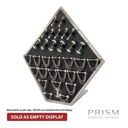 Invictus Brushed Titanium Prism Frame on Black Leatherette with 33-BJ Clip Hole Empty Display Stand for Titanium Jewelry