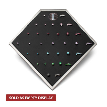 Invictus Brushed Titanium Prism Frame on Black Leatherette with 33-Pin Hole Empty Display Stand for Titanium Threadless Threaded Tops