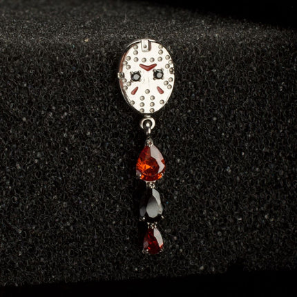 Invictus Titanium Threadless Enamel Friday The 13th Jason Mask Top with Garnet / Black Gem Dangle