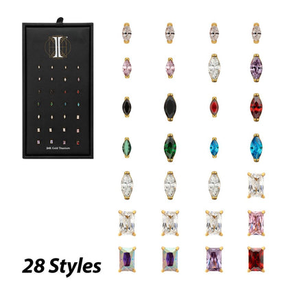 Invictus 24Kt Gold PVD Titanium Emerald & Marquise Cut Gem Threadless Top Collection and Display