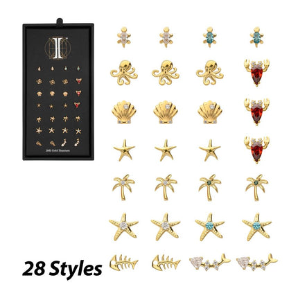 Invictus 24Kt Gold PVD Titanium Ocean Muse Threadless Top Collection and Display