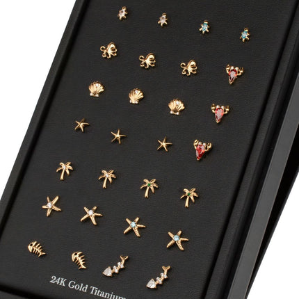 Invictus 24Kt Gold PVD Titanium Ocean Muse Threadless Top Collection and Display